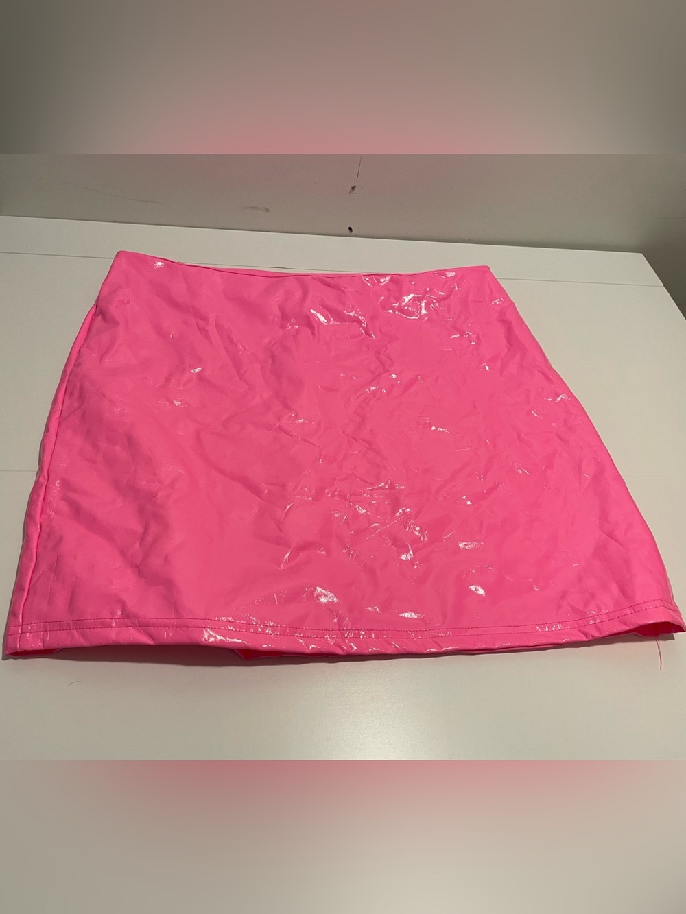 Brand Unknown Neon Pink Juniors size XL "Vinyl" Mini Skirt Faux Leather